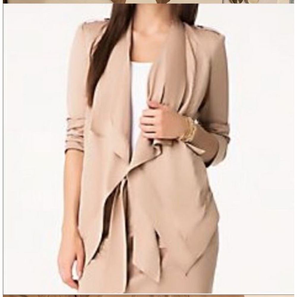 bebe Kendra Draped Open‎ Front Jacket Tan lightweight Sz 10